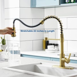 GUUKAR Kitchen Faucet with Pull Down Sprayer Brushed Gold Commercial Kitchen Sink Faucet Single Handle Stainless Steel Brass Farmhouse Utility Sink Faucet Champagne Bronze