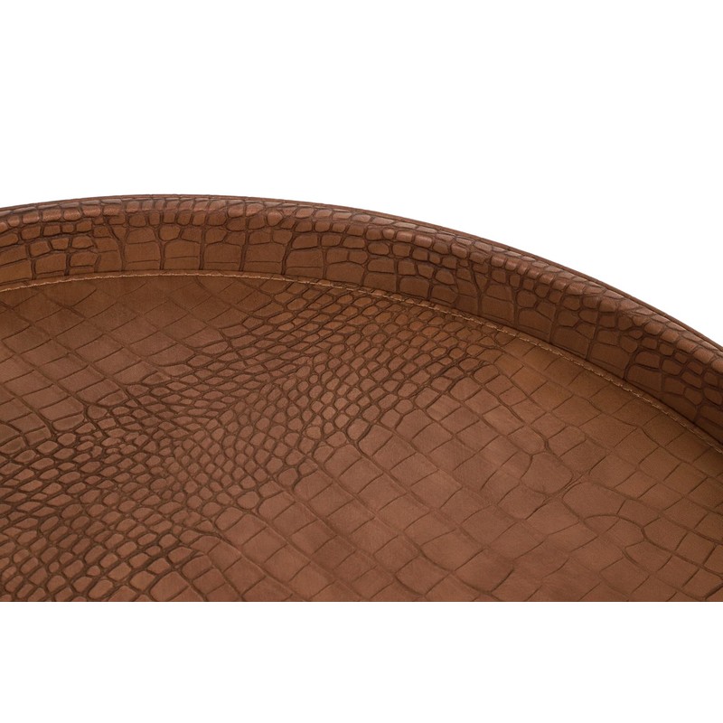 HofferRuffer Round Serving Tray 20'', Elegant Faux Leather Circle Ottoman