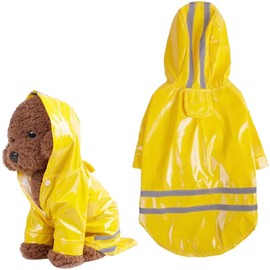 COYUN Hunde Regenmantel, Wasserdichter Hunderegenmantel,Wasserdichter Hunde-Regenmantel mit Kapuze und Reflektoren, Leichte Regenjacke Hund Geeignet, für Kleine und Mittlere Hunde,Gelb L