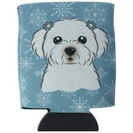 Caroline's Treasures BB1642CC Snowflake Maltese Can or Bottle Hugger Cooler Washable Drink Sleeve Collapsible Beverage Insulated Holder, Can Hugger, Multicolor