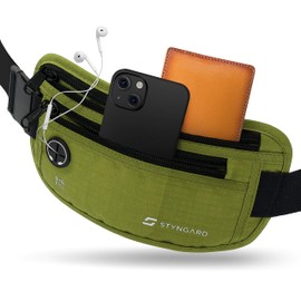 Flat Bum Bag Theft-Proof RFID Protection - Money Belt for Hanging - Travel Bum Bag with Theft Protection - Neck Pouch Women and Men Sports - STYNGARD - Model Madrid, Army Green, Unisex