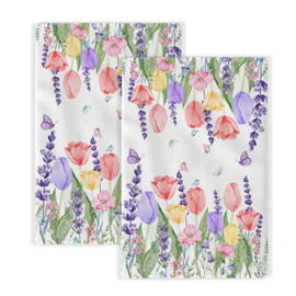 OFIRD Spring Floral Dish Towels 16x24 inches Pack of 2,Pink Blue Tulip Flower Kitchen Towels,Summer Holiday Bathroom Home Decor Colorful Flower Hand Towels for Farmhouse Home Decoration
