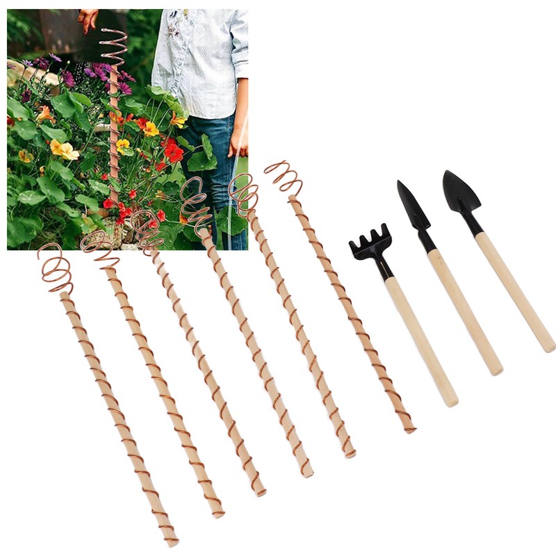 6PCS Electroculture Plant Stakes 10 Inch Natural Wood Stake Wrapped