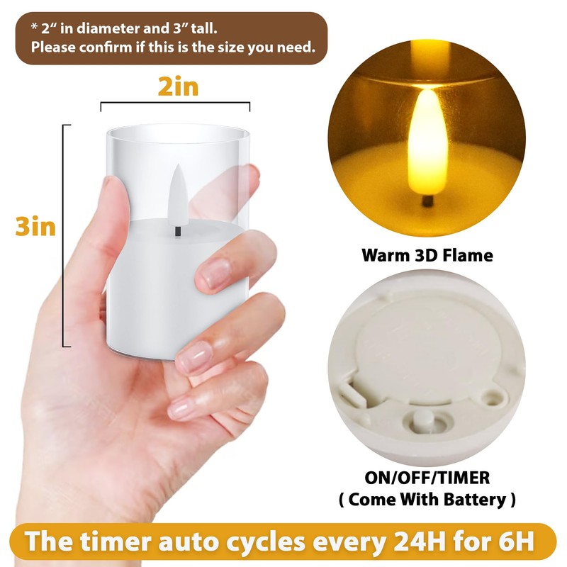 VIODAIM 12Pack Flickering Flameless LED Candles with Timer, Battery Powered