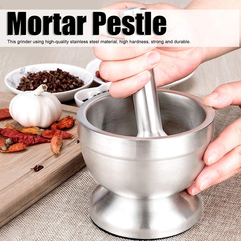 Lybunair Mortar and Pestle Set, Manual Garlic Press Grinder, Stainless