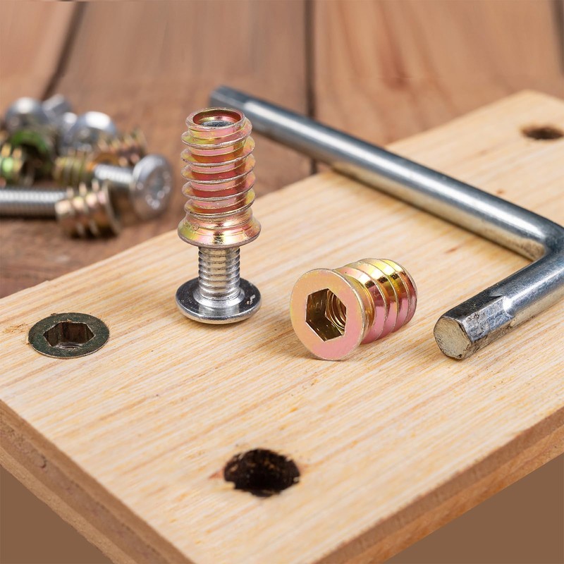 sourcing map 4Pcs Threaded Inserts Nuts, M4x10mm Hex Socket Drive