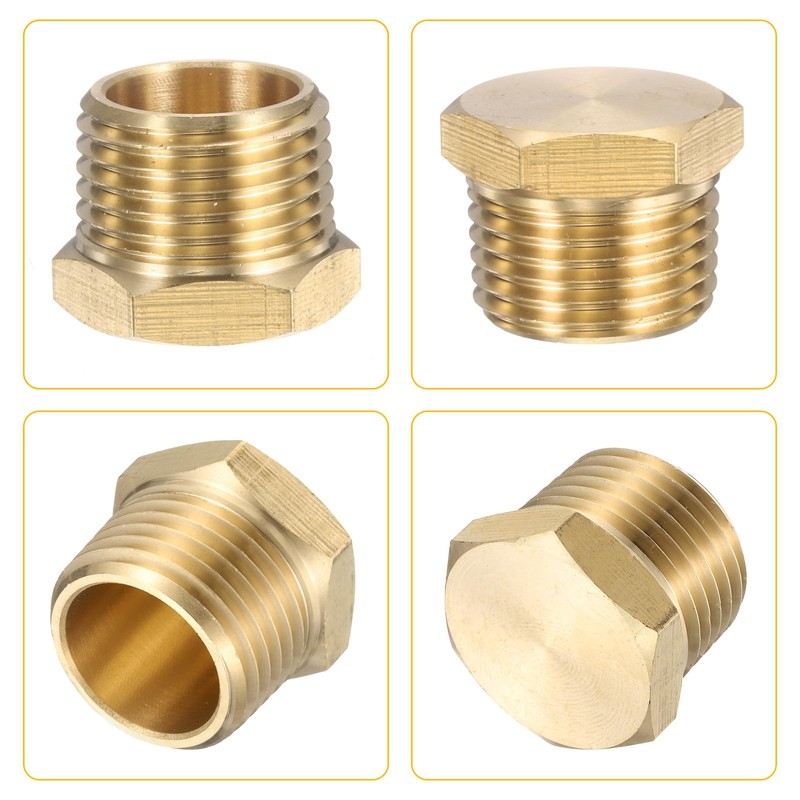 sourcing map 2Pcs Brass Hex Head Plug Compression Cap Fitting