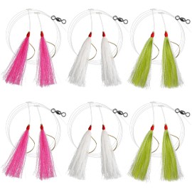 OROOTL Fishing Bait Rigs Saltwater, 6pcs Fishing Rigs Flounder Rigs with Bucktail Teaser Mylar Teaser Saltwater Fishing Rigs Hi Lo Rig for Sea Bass Halibut Surf Ocean Fishing