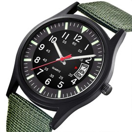 Macabolo men's army tactical field sport analogue watch, work watch, waterproof, outdoor casual quartz wrist watch for men, Green, Bracelet