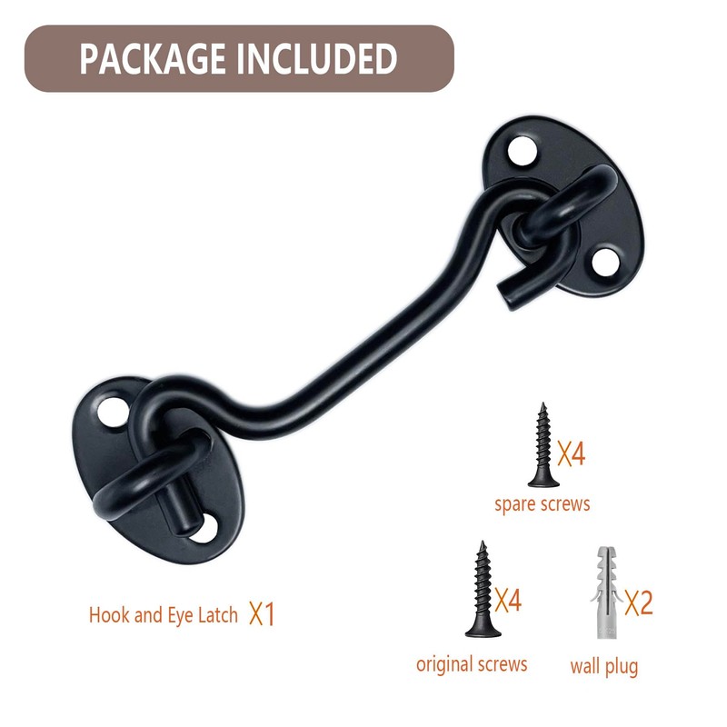 TOPYWMSP Hook and Eye Latch 1pcs 4 Inch Black Stainless