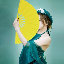 WNWBFM Boots on The Ground Fan,Large Holographic Folding Hand Fan, Clap Fans For Line Dancing,Foldable Craft Holding Laser Colors Hand Fan,Party,Dance Enthusiasts Gift (Yellow plastic fan ribs 2pcs)