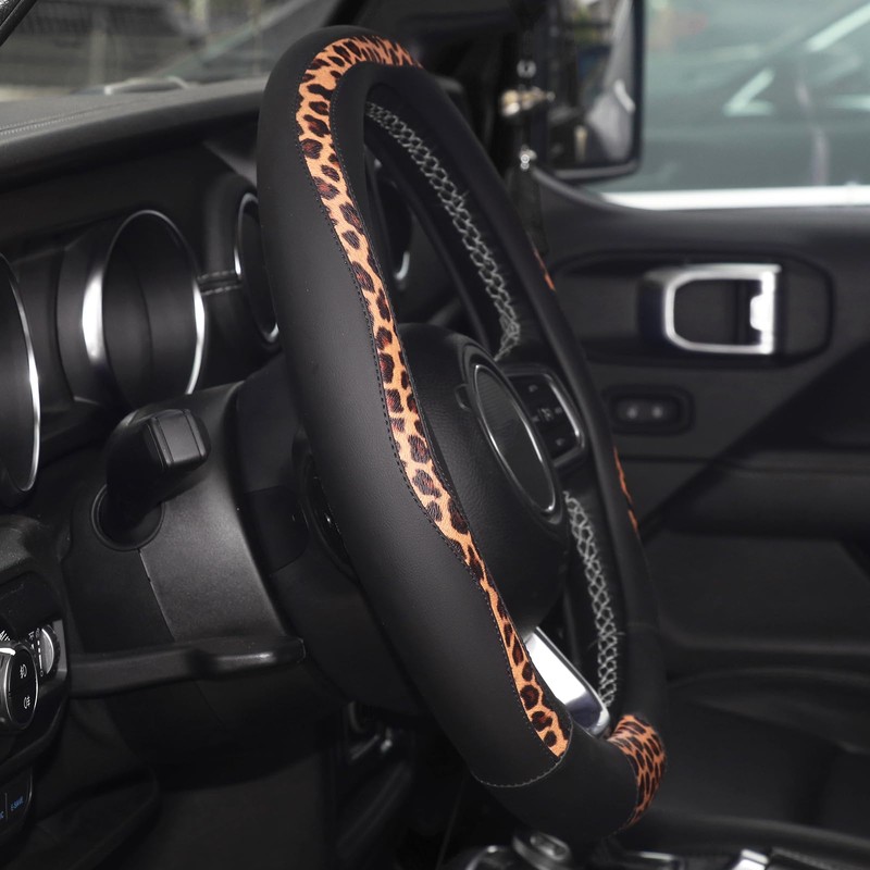 Leopard Steering Wheel Cover, Breathable Microfiber Leather Universal 14.5-15 inch