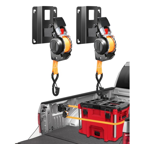 Dual-Pivot Retractable Truck Bed Ratchet Straps for Ford F150, Multi-Angle