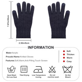 lifwimner Winter Gloves Women's Touchscreen Warm Fleece Knitted Gloves Thermal Winter Gloves for Outdoor Sports Running Cycling Leisure, navy