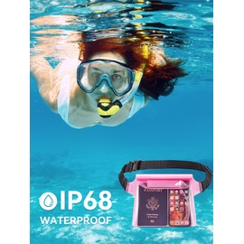 HEETA 2-Pack Waterproof Pouch with Waist Strap, Screen Touchable Dry Bag with Adjustable Belt for Phone Valuables for Kayaking Swimming Snorkeling Boating Fishing Surfing Beach (Pink & Purple)
