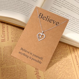 Lcherry Believe Necklace - Heart Cross Necklace for Women, Baptism Religious Gifts for Women Christian Jewelry
