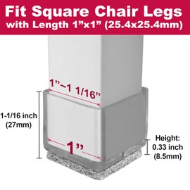 Anwenk 1''x1" Square Chair Leg Floor Protectors with Felt Pads 1inch 1 in Square Table Leg Protectors Chair Leg Caps Small, 16Pack,Clear