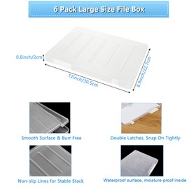 Acrux7 6 Pack Plastic File Storage Cases, Thin Transparent File Box, Portable Project Case, Scrapbook Paper Storage Organizer Clear File Box for Photos, Art, Craft, Office Supplies (12x9x0.8 Inch)