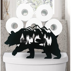 Black Bear Metal Toilet Tissue Holder,Animal Paper Holders,Decorative Metal Paper Holder,Funny Toilet Paper Storage for Bathrooms,FreeStanding Metal Toilet Paper Organizer Hold Extra 8 Rolls