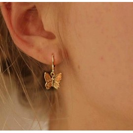 Luckudos Adjustable Butterfly Pendant Necklace Earrings Set for Women Butterfly Pendant Choker Butterfly Hoop Earrings Jewelry (Gold Set)