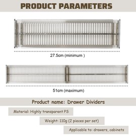 ADERTOS 7 Sets of Drawer Dividers 27.5-52 cm Adjustable Drawer Divider Transparent Drawer Divider Drawer Divider Drawer Divider Organiser Divider Organiser System for Drawers