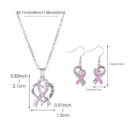 Juego de joyas de corazón con cinta de conciencia rosa para mujer