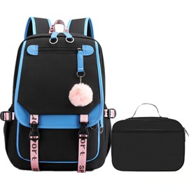 Yvechus - Mochila escolar para niños, mochila escolar con hombro para estudiantes y estuche (negro azul)