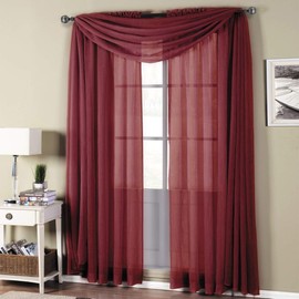 Burgundy Abri 50" x 96" Rod Pocket Crushed Sheer Curtain Panel. 100% Polyester