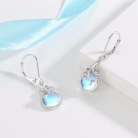 MEDWISE Moonstone Leverback Earrings - S925 Sterling Silver Vine 8mm Dangle Earrings - Hypoallergenic for Women, Daughter, Wife with Sensitive Ears
