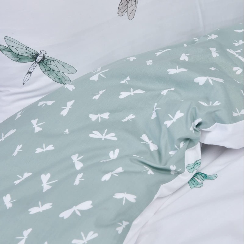 Sleepdown Dragonfly White Green Reversible Duvet Cover Quilt Pipe Edge