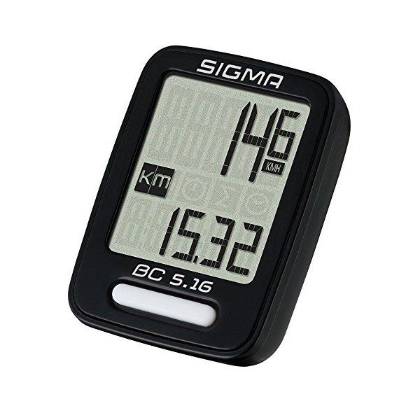 SIGMA BC 5.16 Wired Bicycle Computer | Speed, Distance, Ride Time, Clock | Compact, Easy to Read Display, Auto Start/Stop, IPX8 Water Resistant, Tool Free Mounting, USFB Compatible