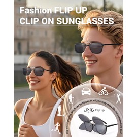 TERAISE Clip On Sunglasses Flip up HD Polarized Unisex for Outdoor/Driving UV400（Black-S）
