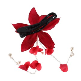 WOONEKY Red Pearl Tassel Floral Hair Clip Lightweight Summer Hair Accessories for Women for Weddings Beach Events and Holiday Parties