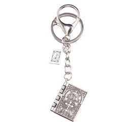 Flip Book Vintage Decorative Car Key Fob Lock Key Chain Play Bag Key Fob School Bag Keychain Colorful Alloy Cross Keychain, Holy Bible