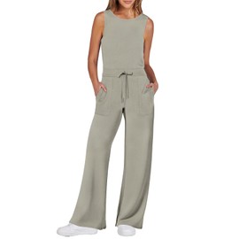 ANRABESS Womens Jumpsuits 2025 Casual Summer Dressy Romper Sleeveless Wide Leg Long Pants Outfits Fashion Travel Clothes Beige Large