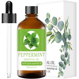 Peppermint Essential Oil 100% Pure & Natural Organic (3.3 Fl. Oz) for Humidifiers, Skin Care, Massage, Aromatherapy, Premium Delicate Grade with Glass Dropper for Air Freshening, Cleaning, Home