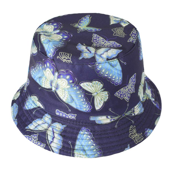 ZLYC Sombrero de pescador unisex con estampado único y lindo, azul marino (Butterfly Navy), Talla única
