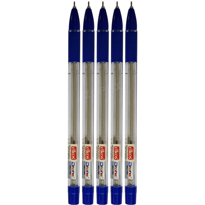 ELKOS BLUE Ballpoint Pens, 0.7mm Fine Point, Pack of 5,
