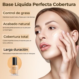 Base de maquillaje líquida impecable,Base de maquillaje líquida Essence 4 en 1，Cosméticos de base correctora avanzada,Base Líquida Mate, Maquillaje Facial, Acabado Natural(C9005, NC35)