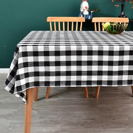 Yofori Heavy Duty Cotton Blend Table Cloth for Square Tables Checkered Tablecloth for Kitchen Dinning Tabletop Decoration (Black, 135 x 135 cm)