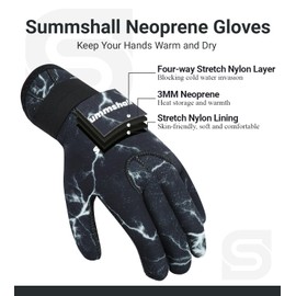 Summshall Wetsuit Gloves, Water Resistance 3mm Neoprene Gloves for Women Men Thermal Anti-slip Diving Gloves for Boating Surfing Water Sports Spearfishing Snorkeling
