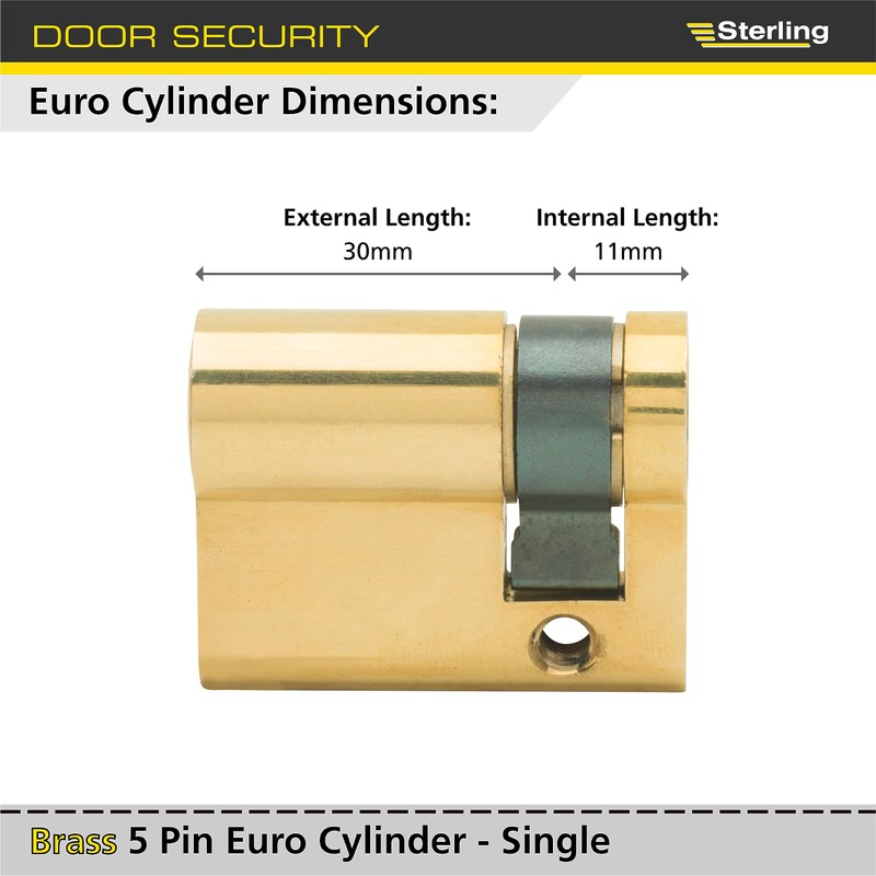 Sterling ESB3011V 5 Pin Single Euro Cylinder, Brass, 30mm