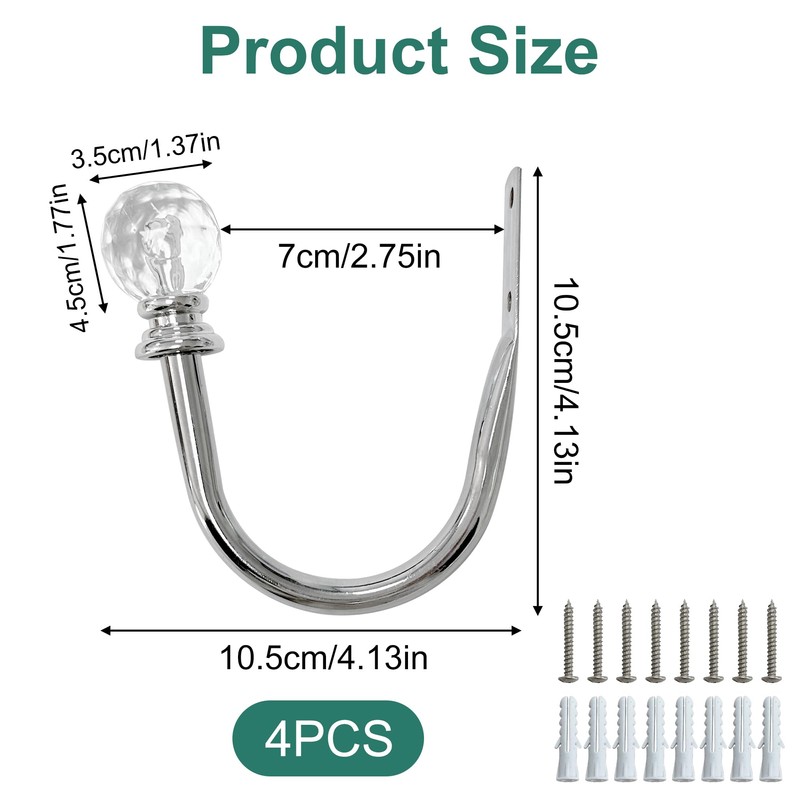 Crystal Ball Curtain Tie Backs Silver Metal Wall Mounted Holders