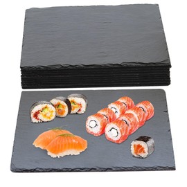 Hyuetrsa15Pcs Slate Cheese Boards,Charcuterie Board Gourmet Serving Tray,8" x 4"Black Slate Charcuterie Boards,Black Stone Plates for Sushi Serving Tray Stone Plates,Appetizer,Fruits