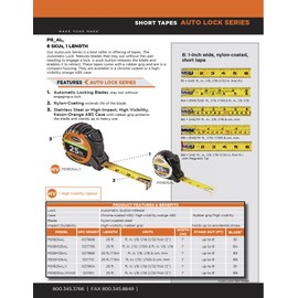 Keson PG18M25AL Short Tape Measure with Nylon Coated Steel Blade and Auto Lock (Graduations: ft., in., 1/8 & cm, mm), 1-Inch by 25-Foot / 7.5M
