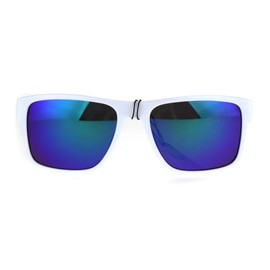 Kush Mens White Color Mirror Rectangular Sport Gangster Sunglasses Teal Mirror