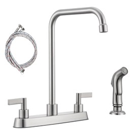 KroBer Kitchen Faucet with Sprayer, Kitchen Sink Faucet, Brushed Nickel 4 Hole 8 Inch Centerset RV Faucet for Kitchen Sink, Stainless Steel Kitchen Faucet with Side Sprayer