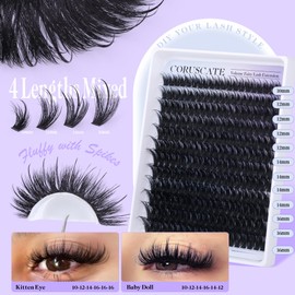 Fluffy Cluster Lashes Kit with Spikes Eyelash Clusters Fairy DIY Eyelashes Individual Kit 10-16mm Volume Lashes Individual Cluster Thick Lash Clusters Mega Lashes Kit Lash Clusters Glue by CORUSCATE