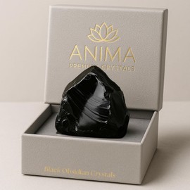 Anima Obsidian Crystal - Large 4-5 cm Jet Black Natural Rough Obsidian Stone for Protection, Grounding & Transformation - Ethically Derived, Presented in Elegant Gift Box