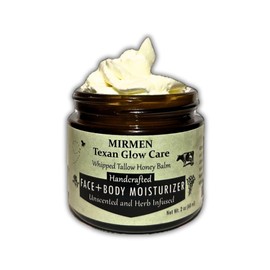 MIRMEN Texan Glow Care Whipped Tallow Balm – 100% Grass-Fed, All-Natural Moisturizer for Face & Body, Handmade for Deep Hydration (Unscented, 2 oz)